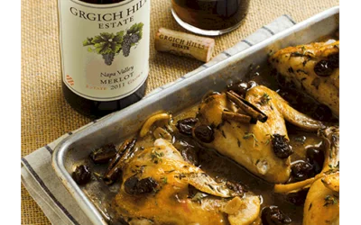 Chicken Marbella with a Hearty Merlot