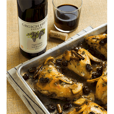 Chicken Marbella with a Hearty Merlot