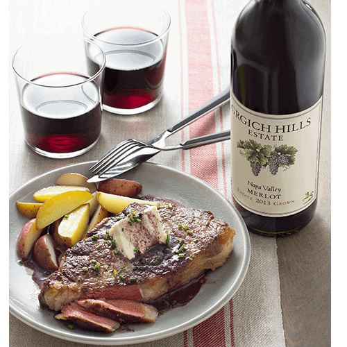 Pan-Seared Steaks with Boursin and Merlot Sauce