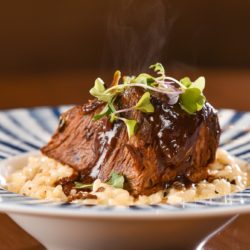 Slow,Braised,Beef,Short,Ribs,Over,Wild,Mushroom,Risotto