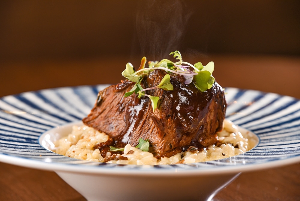Slow,Braised,Beef,Short,Ribs,Over,Wild,Mushroom,Risotto